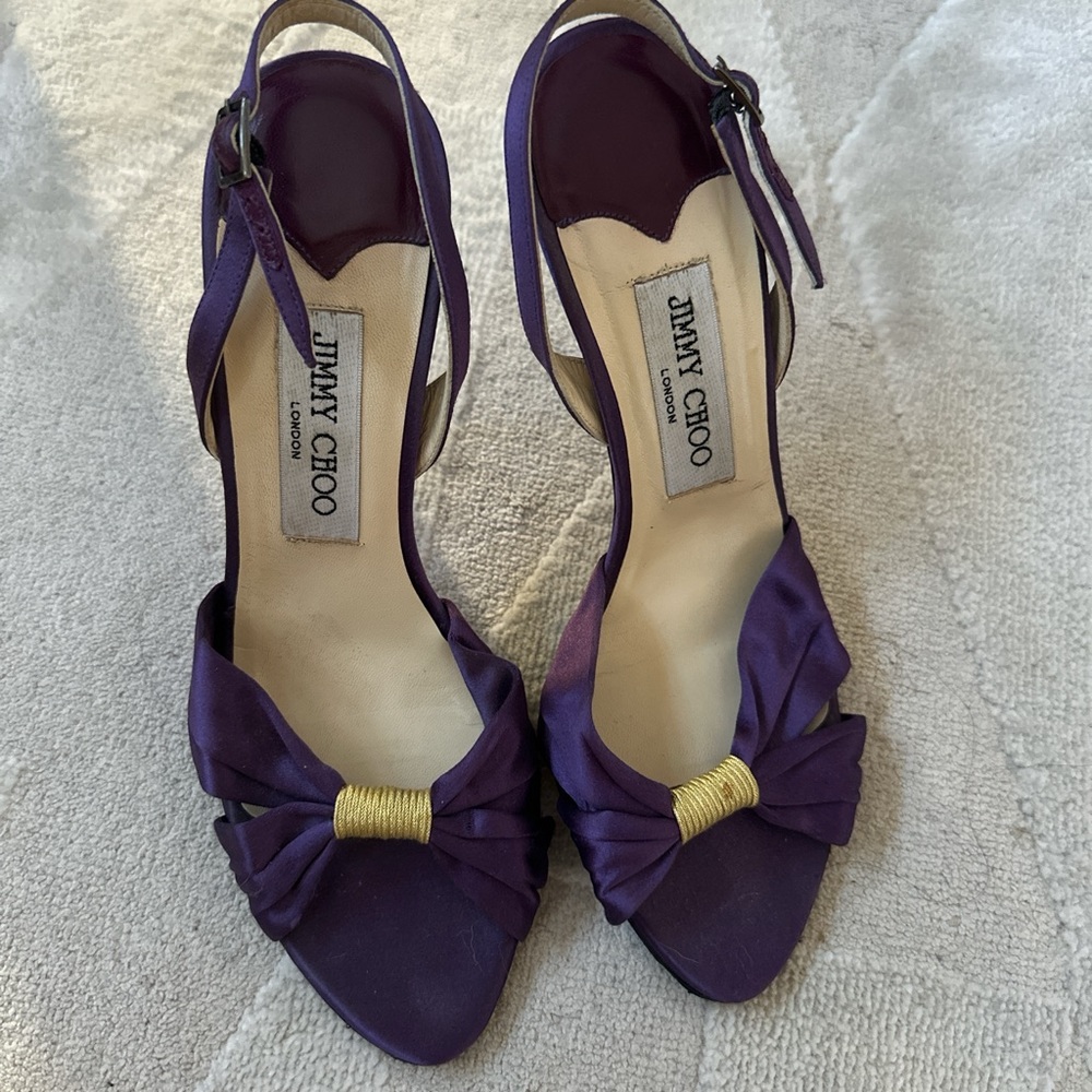 Jimmy Choo Purple and Gold Heels with Peep-Toe Design